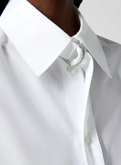 Poplin buckle tie-neck shirt