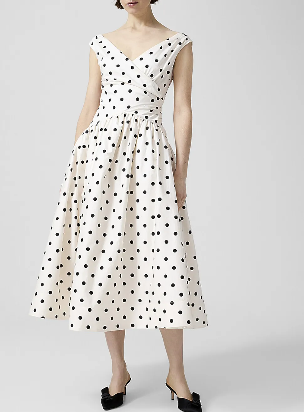 Poplin polka dot V-neck dress