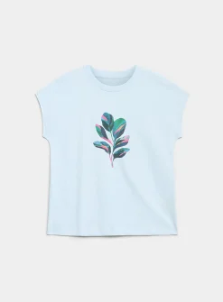 Printed 100% organic cotton cap-sleeve T-shirt