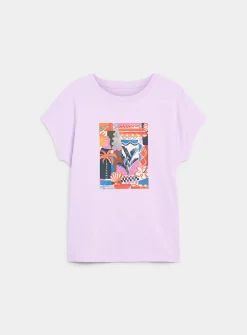 Printed 100% organic cotton cap-sleeve T-shirt