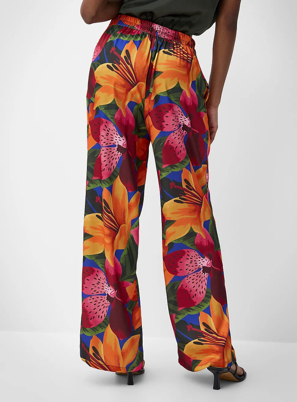 Printed double-face satin wide-leg pant