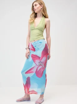 Printed mesh maxi skirt