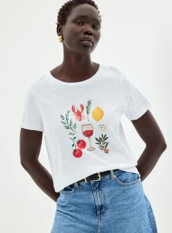 Printed pure cotton slub T-shirt