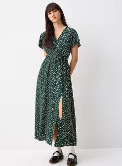 Printed wraparound maxi dress