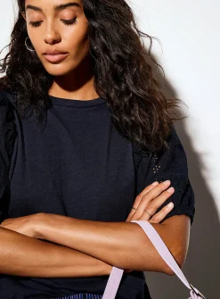 Puff-sleeve broderie anglaise T-shirt