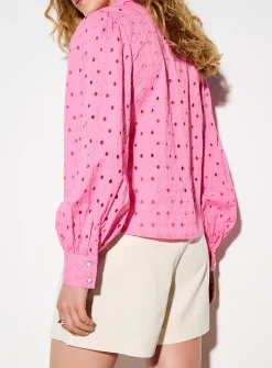 Puff-sleeve broderie anglaise shirt