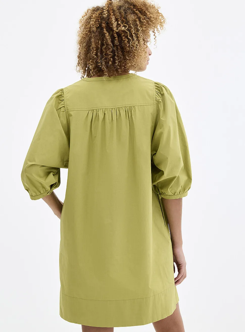 Puff-sleeve loose poplin dress