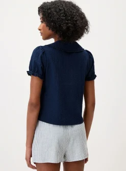Puff-sleeve Peter Pan collar blouse