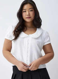 Puff-sleeve Peter Pan collar blouse