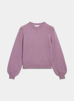 Puff-sleeve pompom sweater