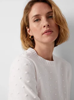 Puff-sleeve pompom sweater