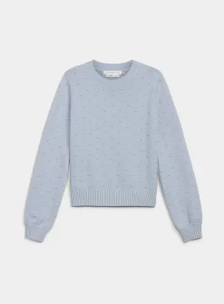 Puff-sleeve pompom sweater