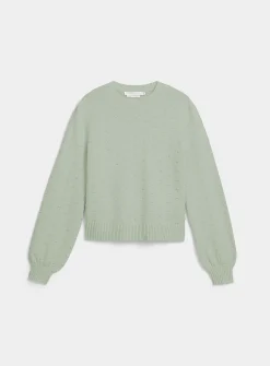 Puff-sleeve pompom sweater
