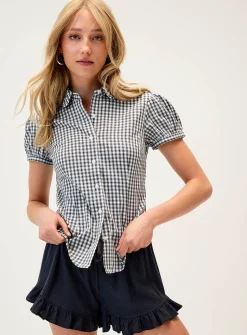 Puff-sleeve poplin shirt