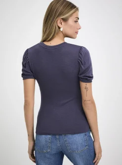 Puff-sleeve supple knit T-shirt