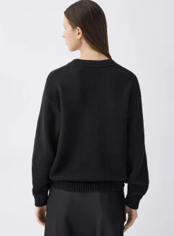 Puff-sleeve thick knit sweater