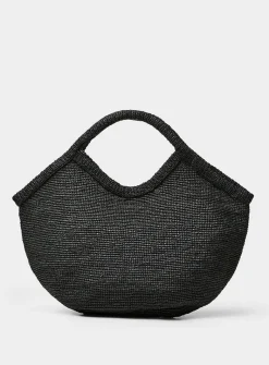 Pure black braided raffia XXL tote bag