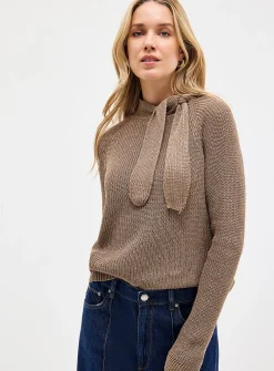 Pure cotton lavallière-neck sweater