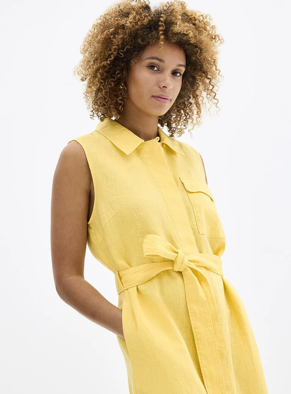 Pure linen belted shirtdress
