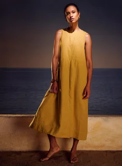 Pure linen trapeze maxi dress