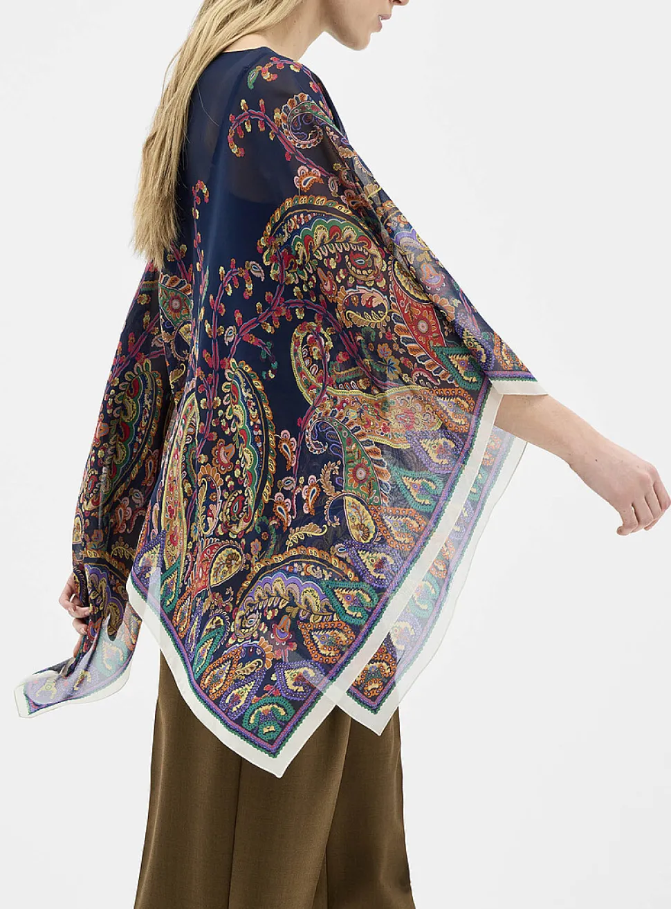 Pure silk poncho-style blouse