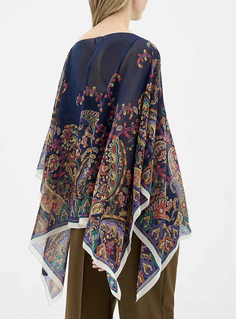 Pure silk poncho-style blouse