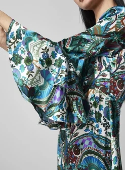 Pure silk ruffled floral dress