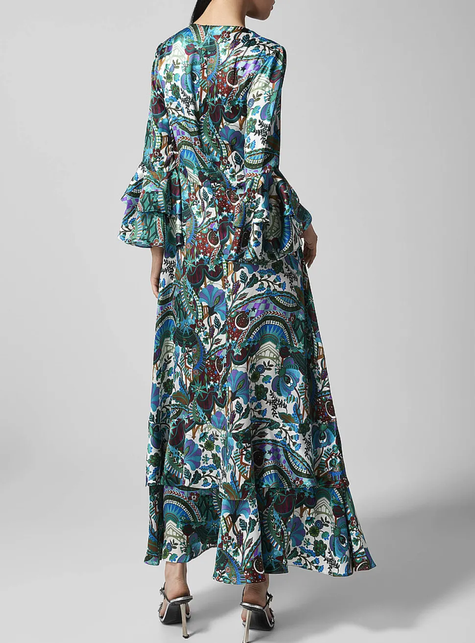 Pure silk ruffled floral dress