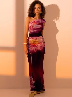 Purple flower off-the-shoulder maxi dress