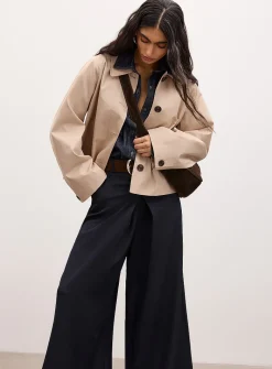 Raglan sleeve cropped boxy-fit trench coat