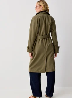 Raglan sleeves long khaki trench