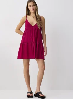 Raspberry red tiered minidress
