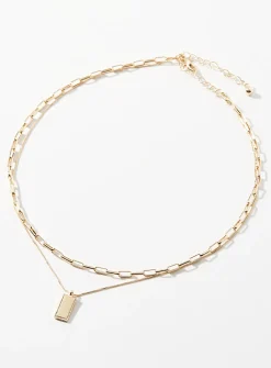 Rectangular pendant double-row necklace