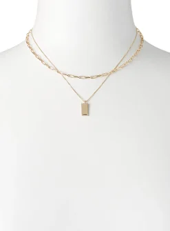 Rectangular pendant double-row necklace