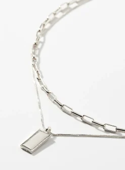Rectangular pendant double-row necklace