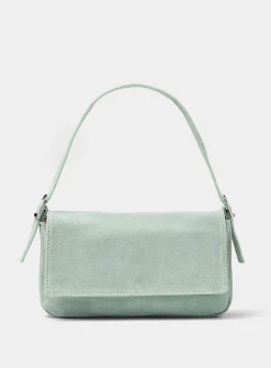 Rectangular suede baguette bag