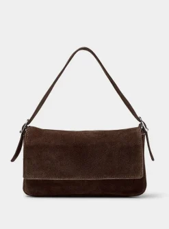 Rectangular suede baguette bag