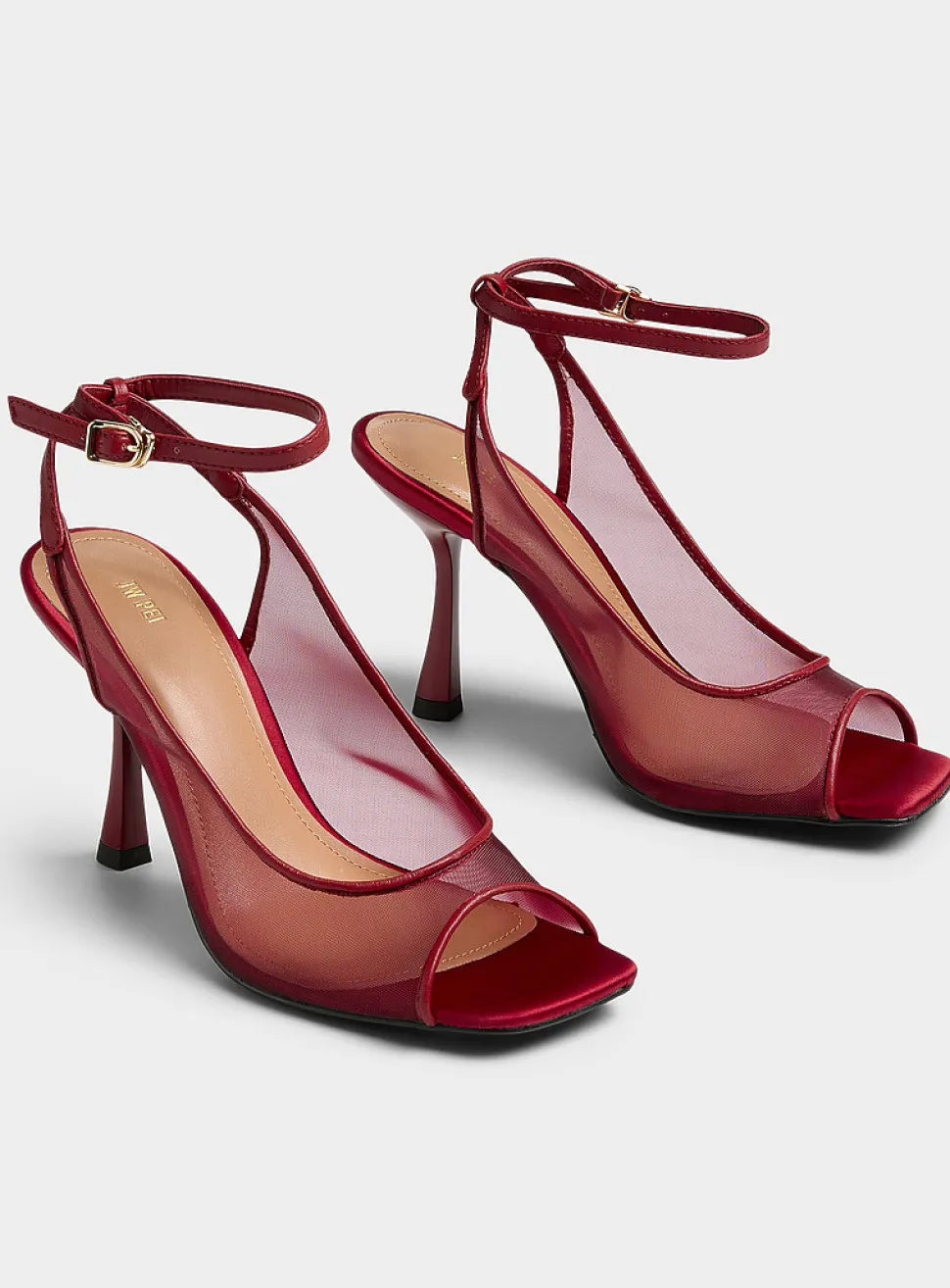 Red open-toe slingback pumps
