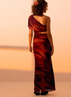 Red waves maxi dress
