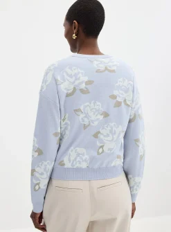 100% reprocessed cotton floral jacquard sweater