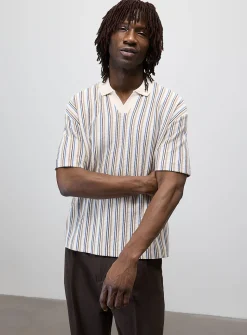 Retro stripe Johnny-collar polo