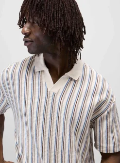 Retro stripe Johnny-collar polo