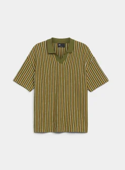 Retro stripe Johnny-collar polo