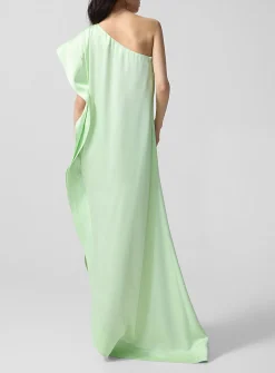 Reversed satin long asymmetrical dress
