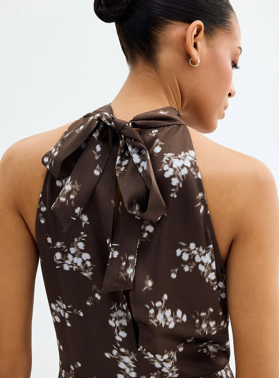 Rheo textured floral satin halter dress