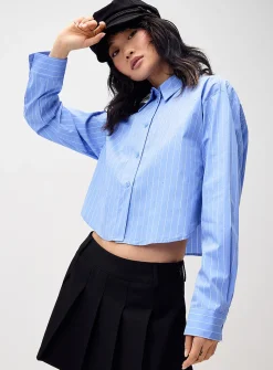 Rhinestone stripes cropped shirt