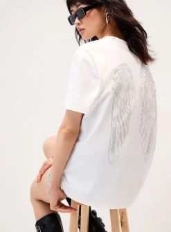 Rhinestone wings loose T-shirt