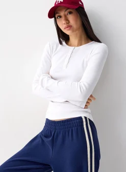 Ribbed fitted Henley T-shirt