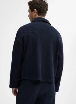 Ribbed fleece-lined cardigan
