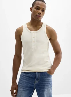 Ribbed jersey Henley tank